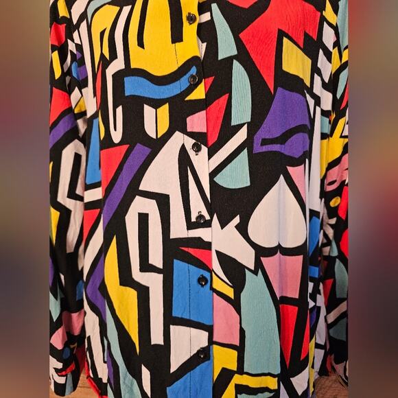 Big Dart Women's Colorful Retro Pop Art Print Button Up Long Sleeve Sz M/L - Picture 6 of 12